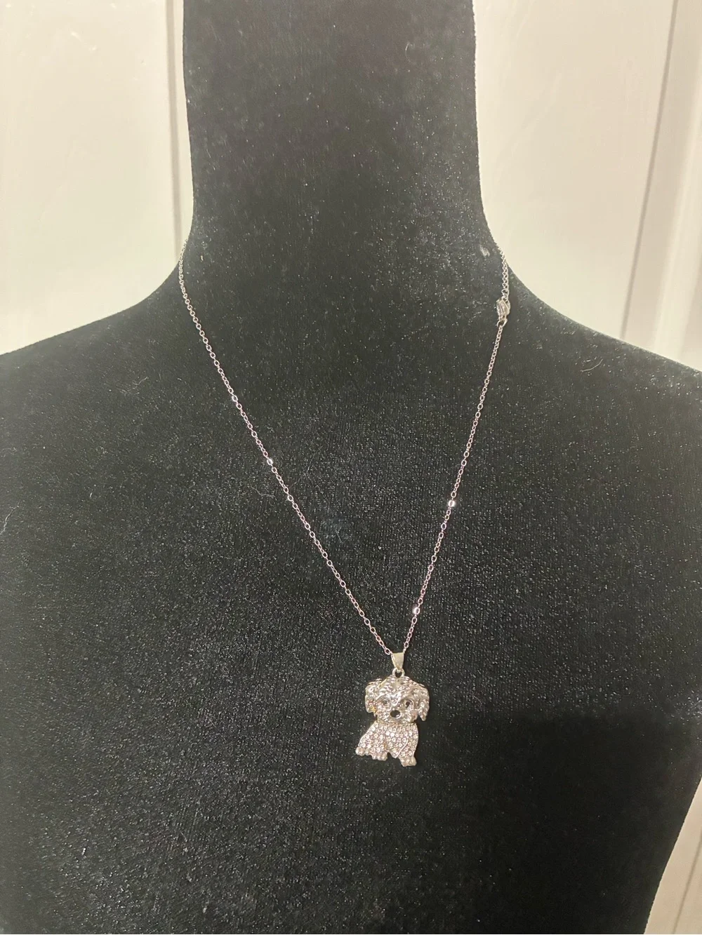 Silver Dog Pendant Necklace - Sparkling Puppy Charm
